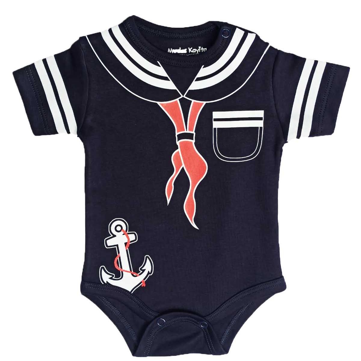 GENERICO - Body Para Bebe Marinero Azul Marino de Algodón Pima