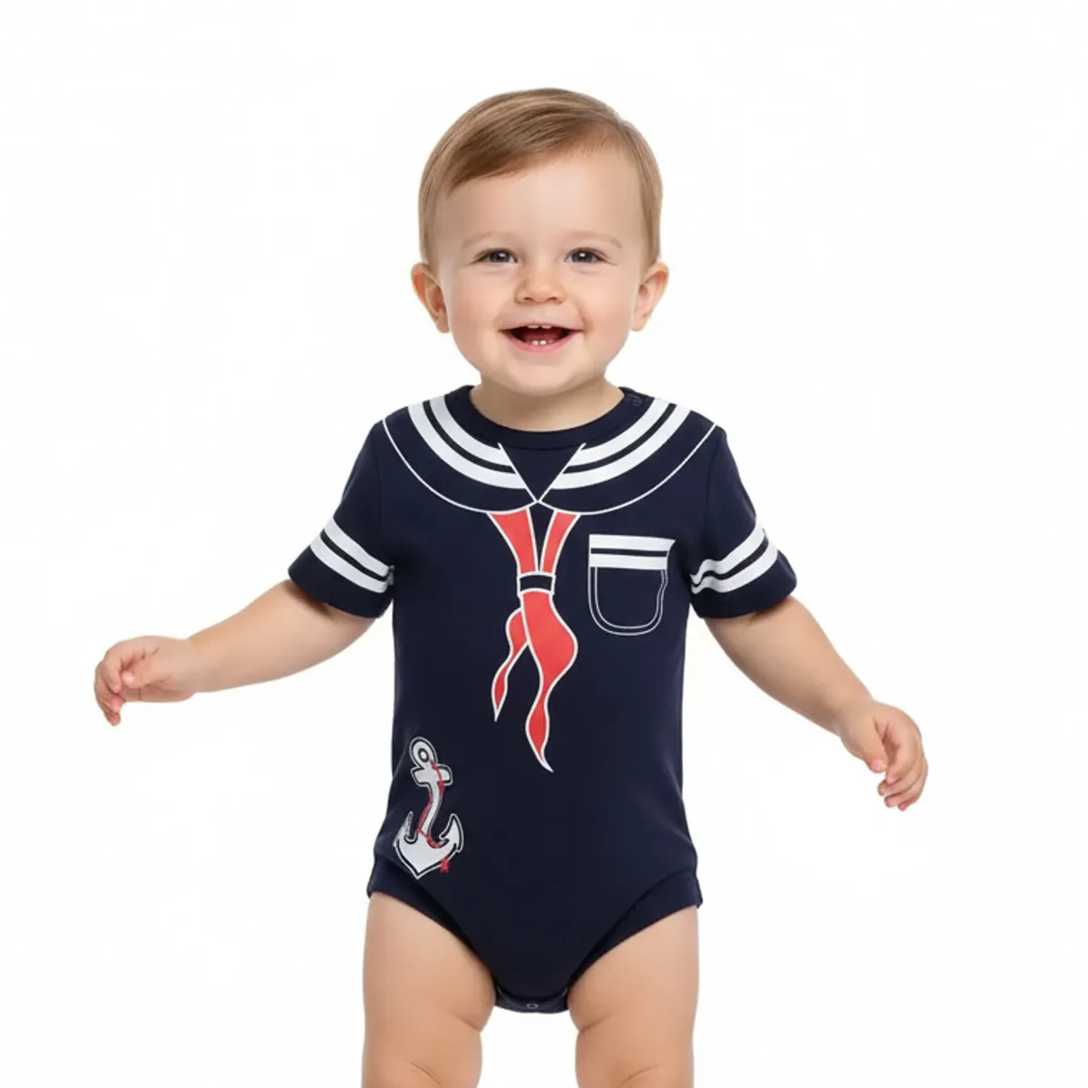 GENERICO - Body Para Bebe Marinero Azul Marino de Algodón Pima