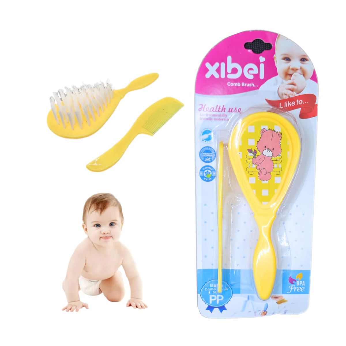 GENERICO - SET PEINE Y CEPILLO DE BEBE AMARILLO