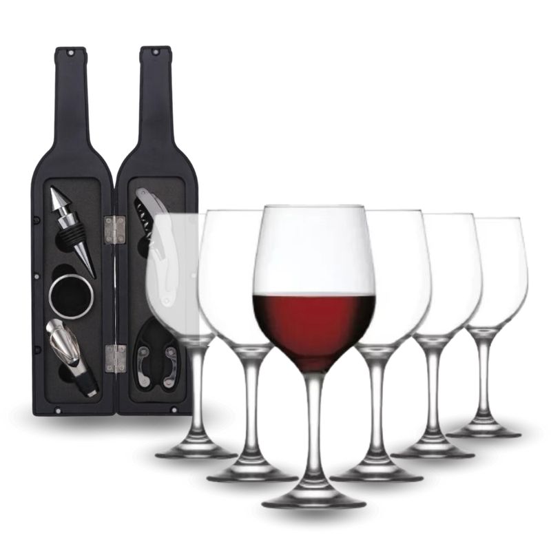 INSPIRA - Kit Vino Set de 5 Herramientas más Set de 6 Copas para Vino 330ml