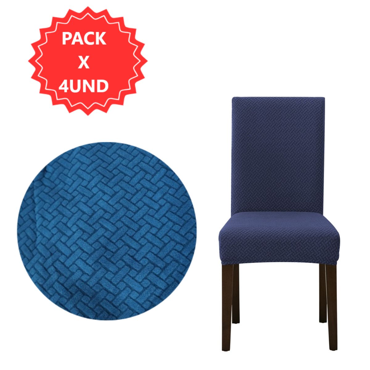 GENERICO - Pack 4 - Fundas elástica para silla de comedor Color azul