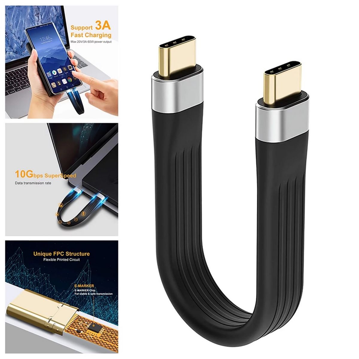 GENERICO - Cable Tipo C - Corto 10Gbps 100W - Carga Rapida y datos