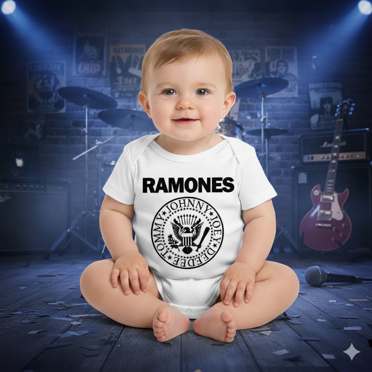 GENERICO - Body Para Bebe Los Ramones Blanco de Algodón Pima