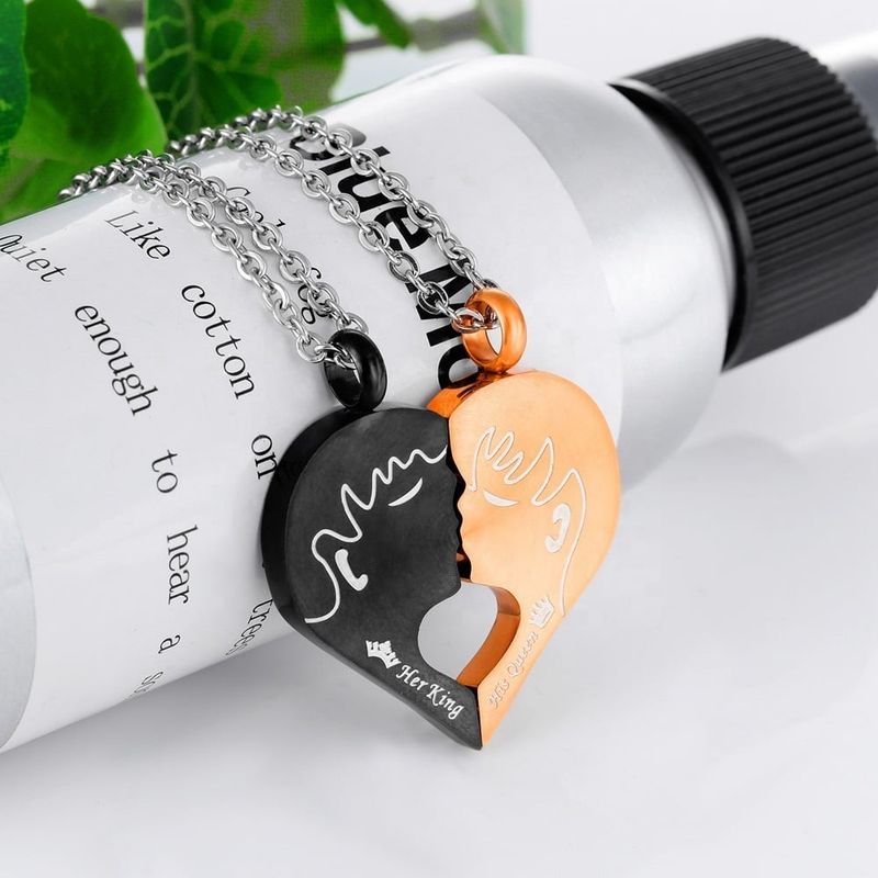 GENERICO - Collar Para Parejas corazon roto her King his Queen de acero inoxidable