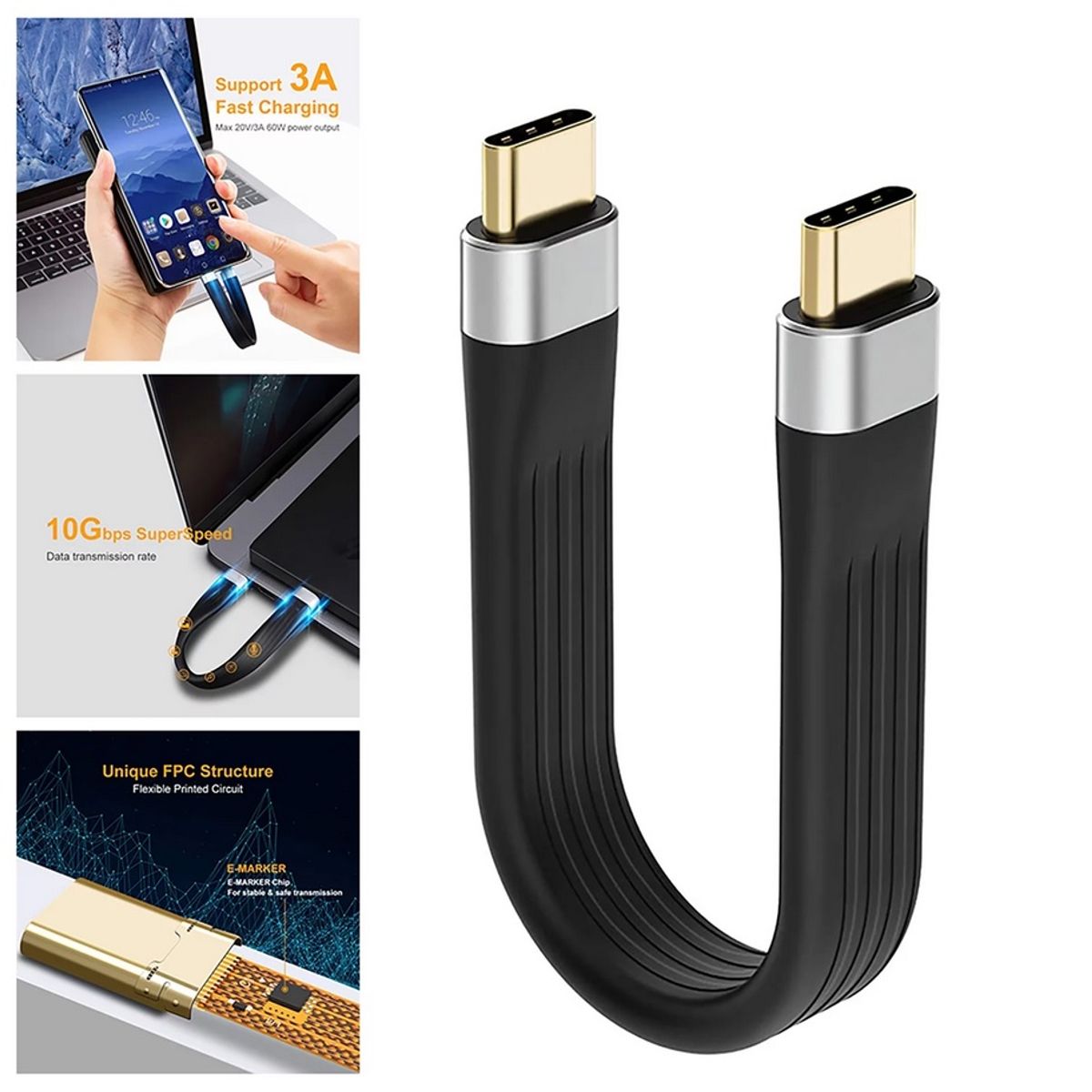 GENERICO - Cable Tipo C - Corto 10Gbps 100W - Carga Rapida y datos