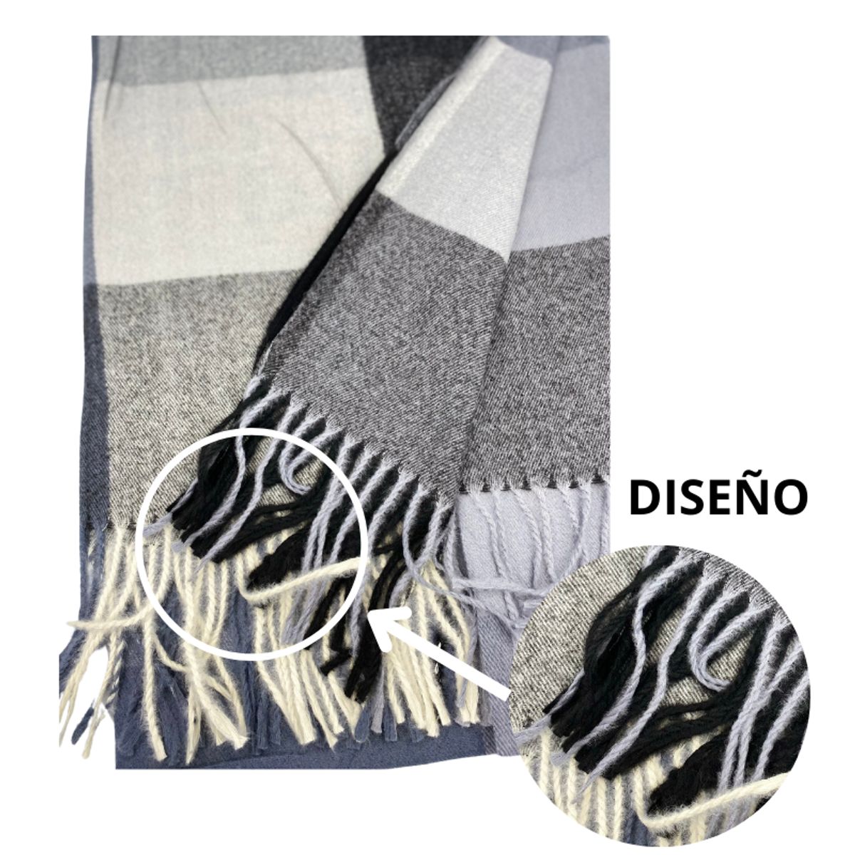 GENERICO - Maxi Bufanda Mujer Gris y Negro