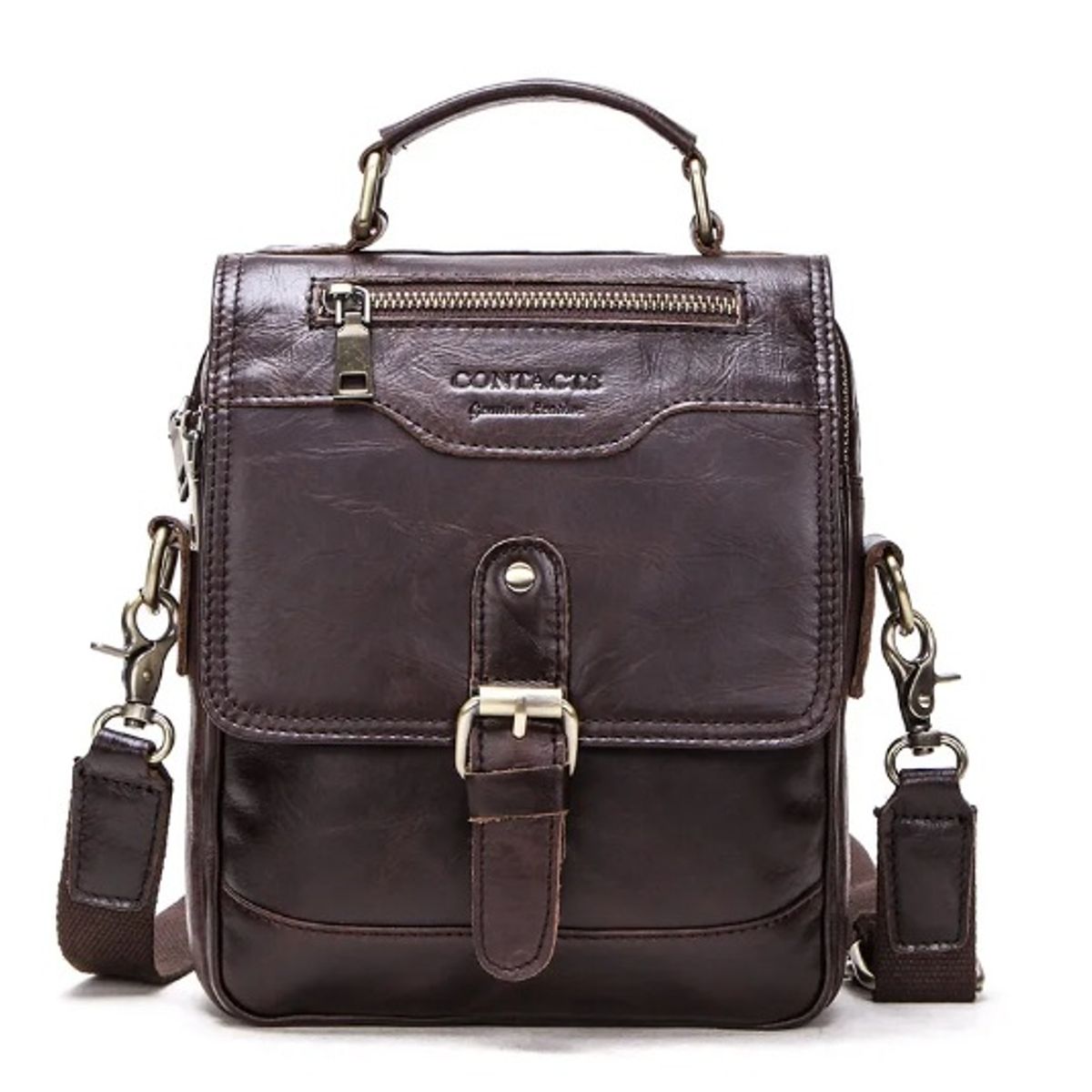 CONTACTS - Morral de Hombro de Cuero Contacts Marron MB122 Hombres