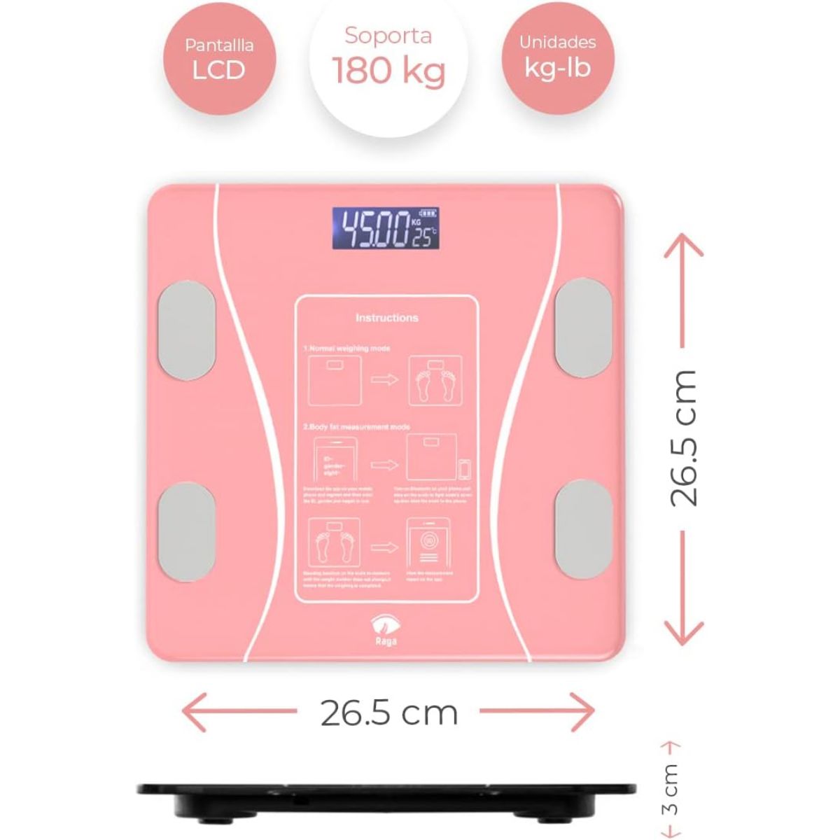 Pentha - Balanza Digital Smart Bluetooth 180 kg Color Rosa