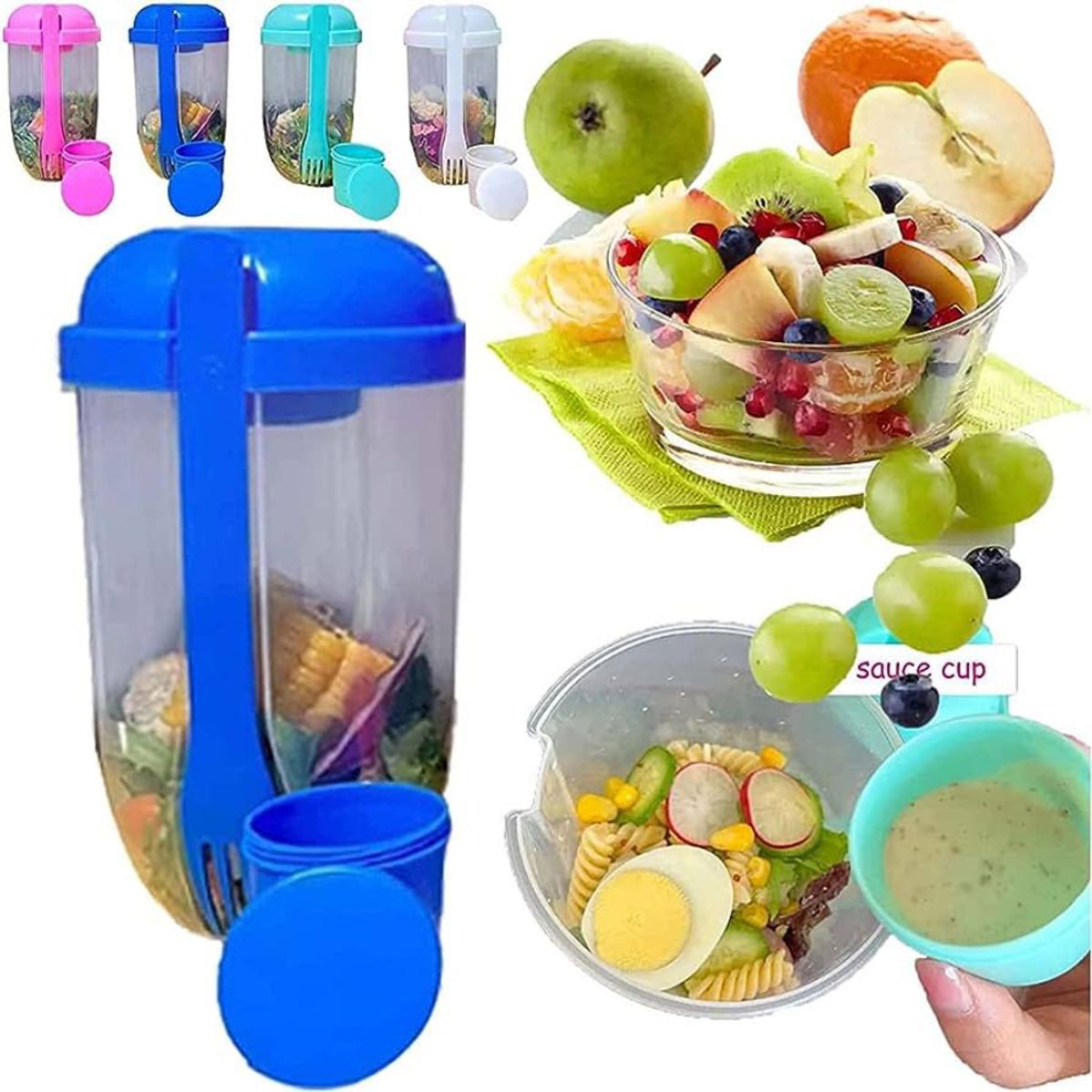 GENERICO - Vaso Porta Ensaladas Frutas Cereales Yogurt Con Tenedor