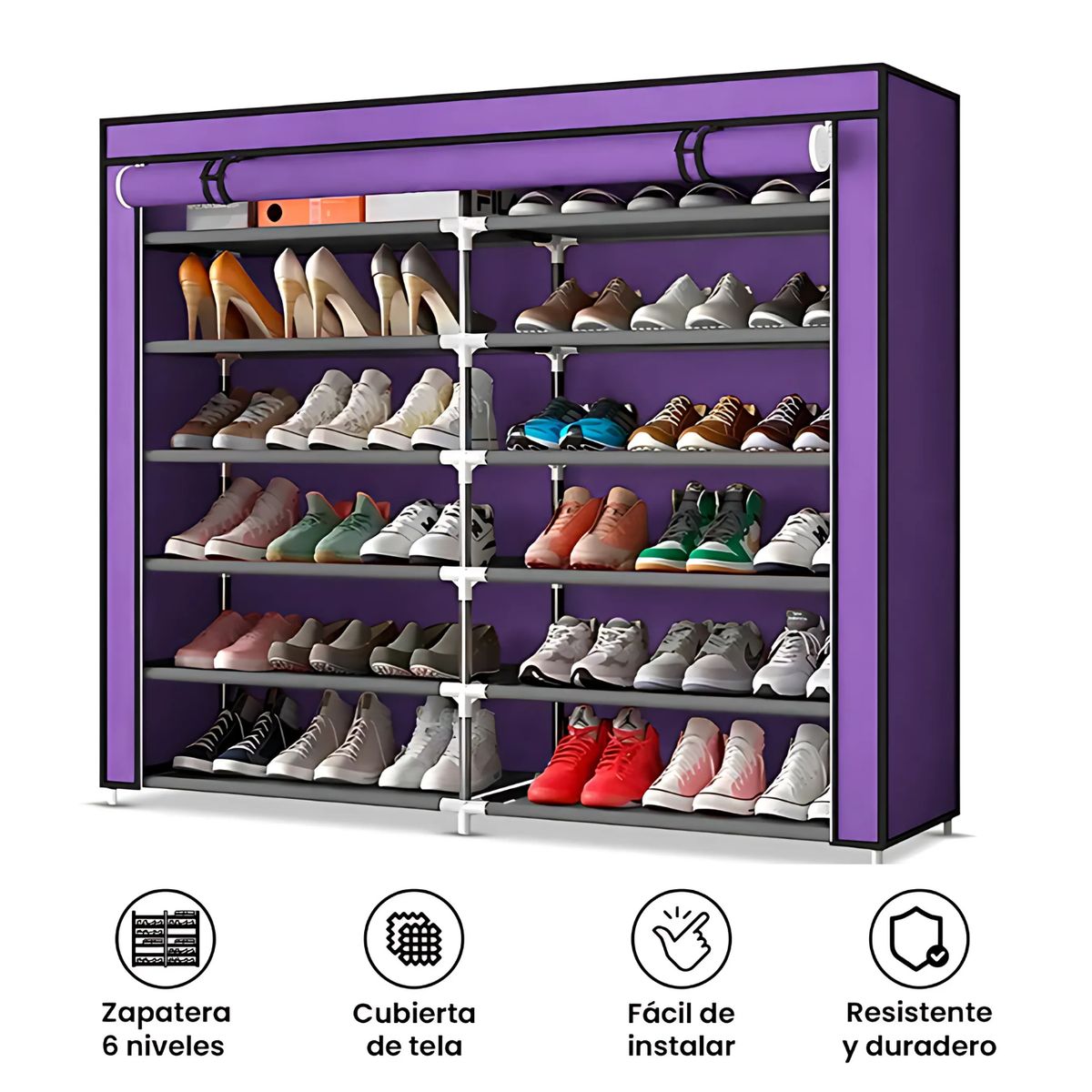 SM - ZAPATERA ORGANIZADOR DE ZAPATOS 12 COMPARTIMIENTOS-MORADO