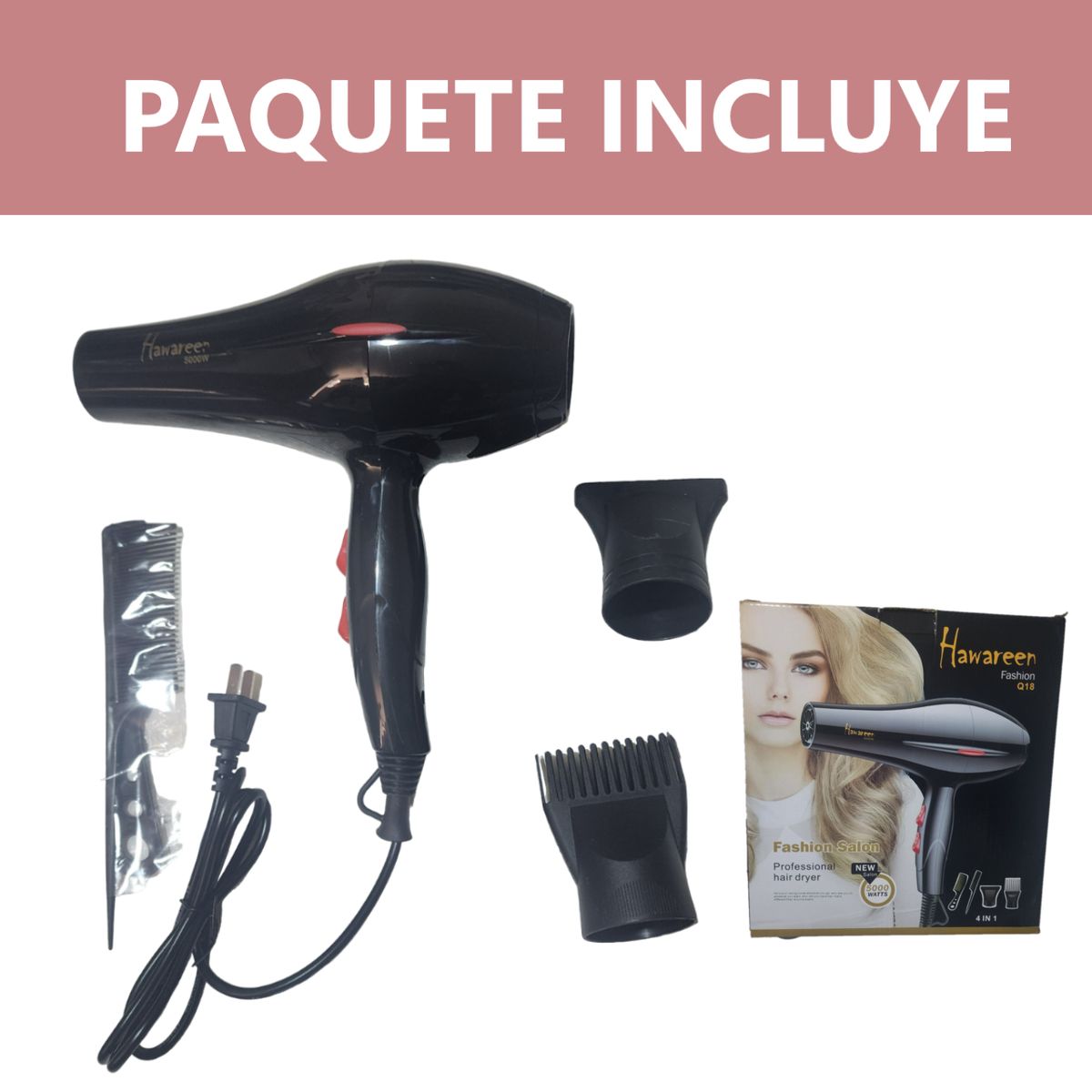 GENERICO - Secadora Cabello 5000W / 4 accesorios