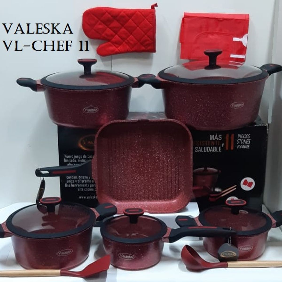 VALESKA - JUEGO DE OLLAS ROCA VOLCANICA VALESKA ROJO 11PZ