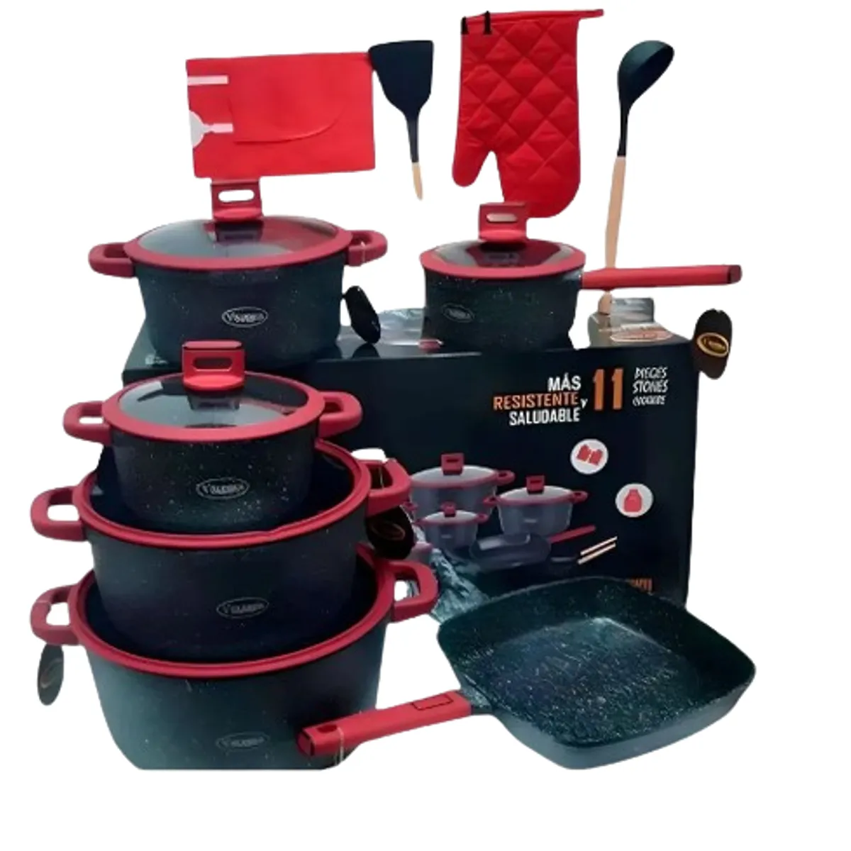 VALESKA - JUEGO DE OLLAS ROCA VOLCANICA  VALESKA  NEGRO 11 PZ