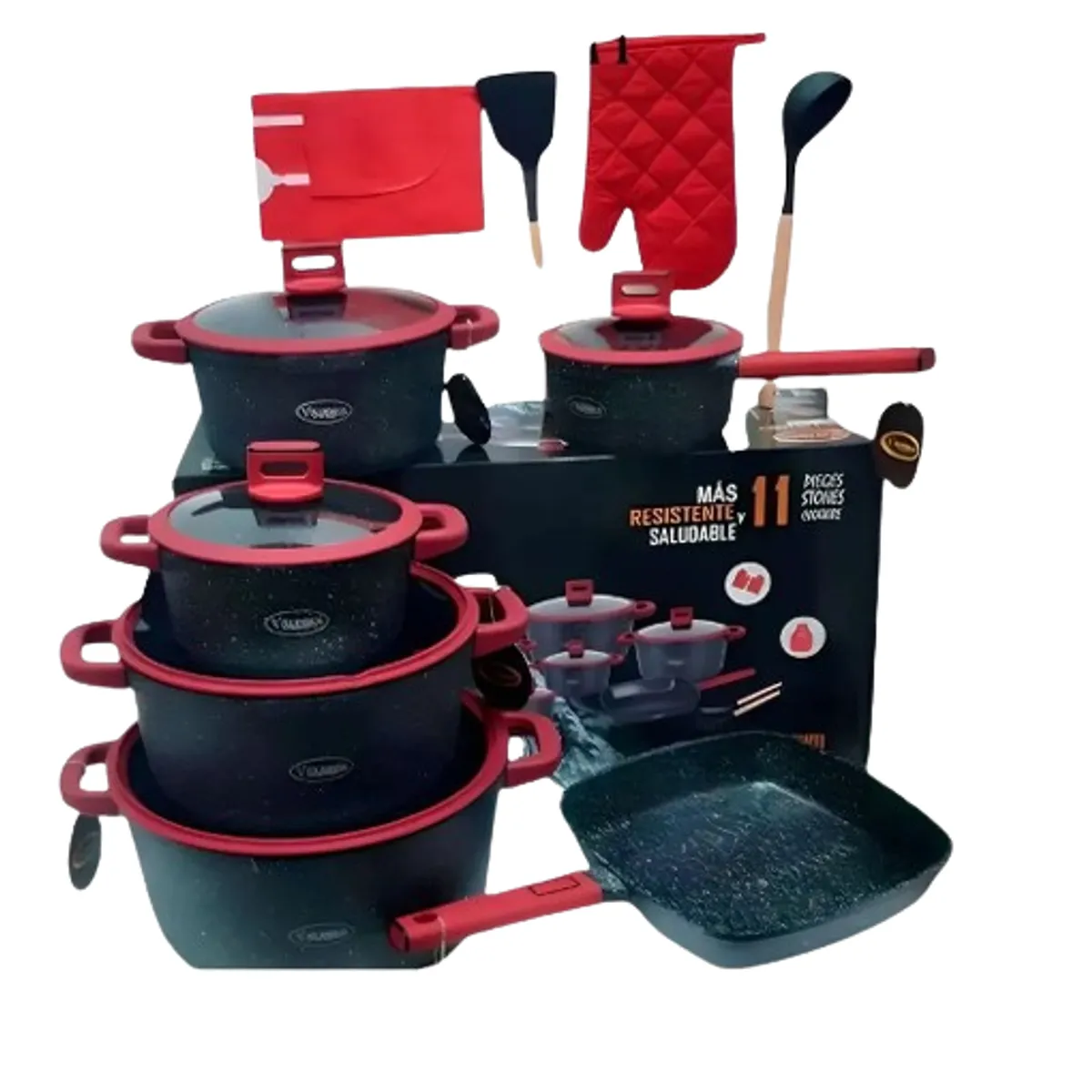 VALESKA - JUEGO DE OLLAS ROCA VOLCANICA  VALESKA  NEGRO 11 PZ