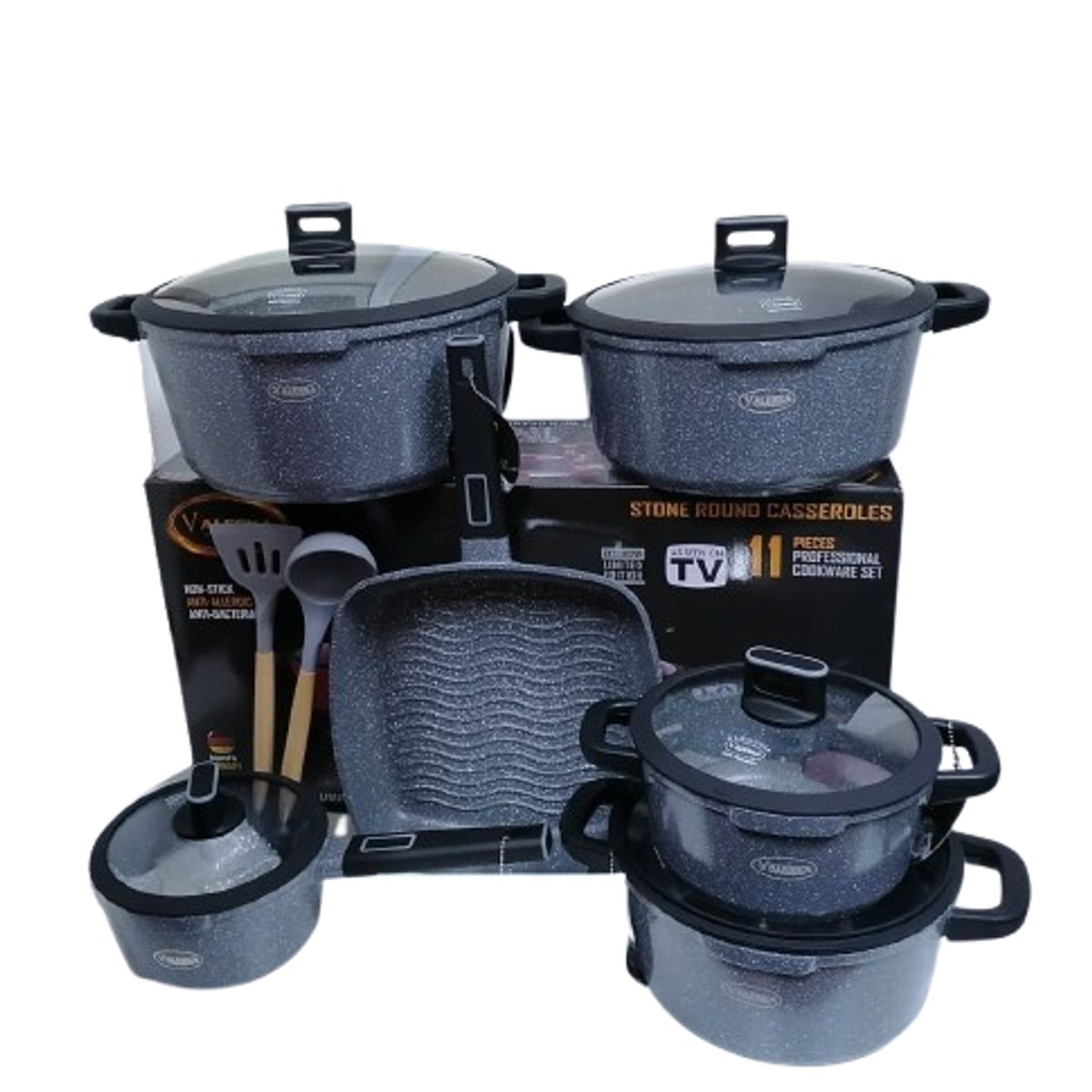 VALESKA - JUEGO DE OLLAS ROCA VOLCANICA  VALESKA 11 PZ