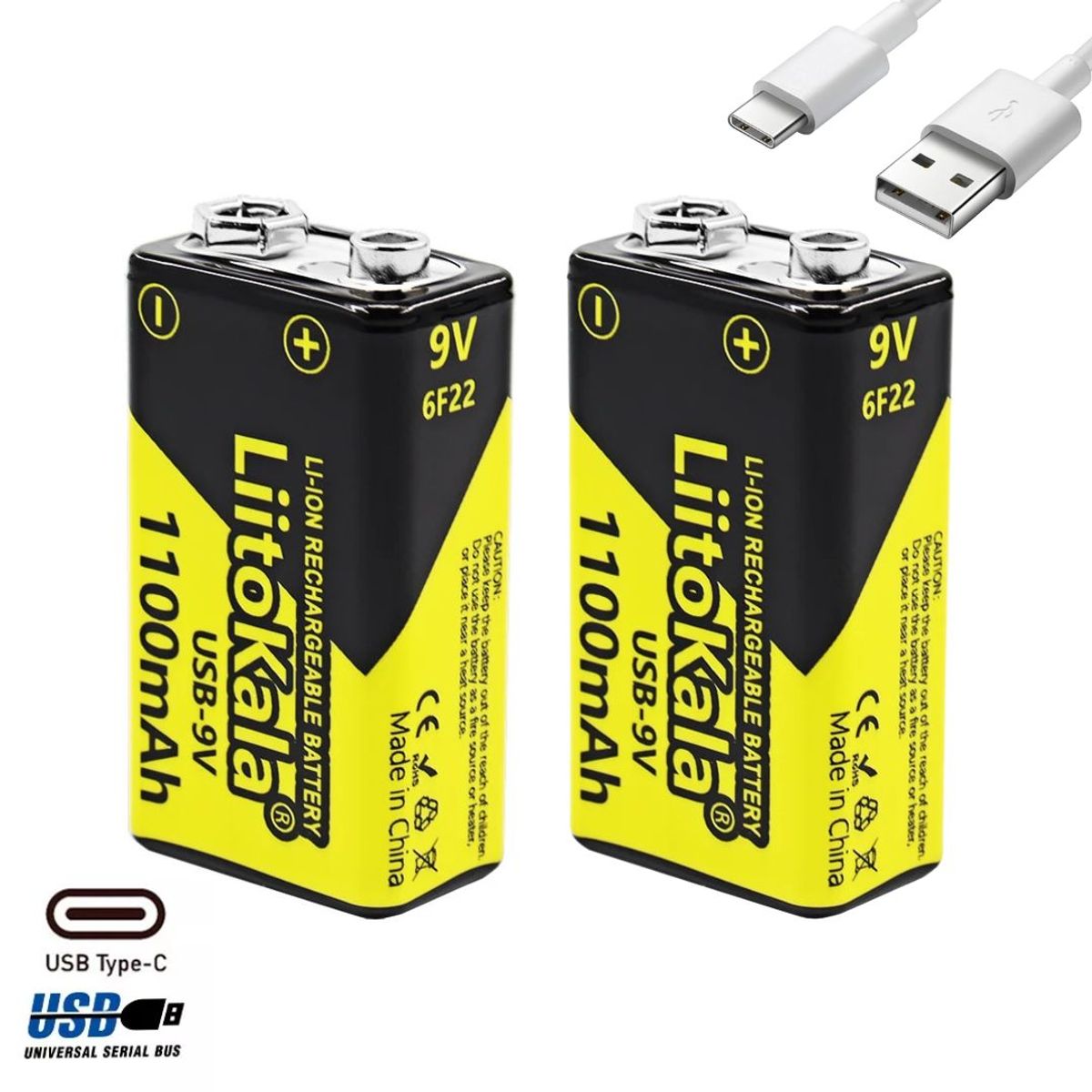 OEM - Bateria Pila 9V Usb C Litio Recargable x 02 Unidad