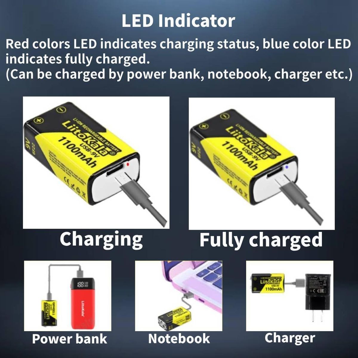 OEM - Bateria Pila 9V Usb C Litio Recargable x 02 Unidad