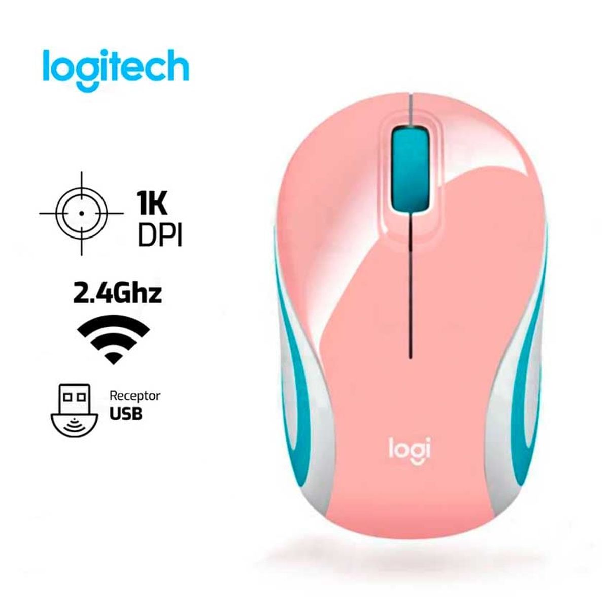 LOGITECH - Mouse LOGITECH M187 Inalambrico 1,000 DPI Rosado