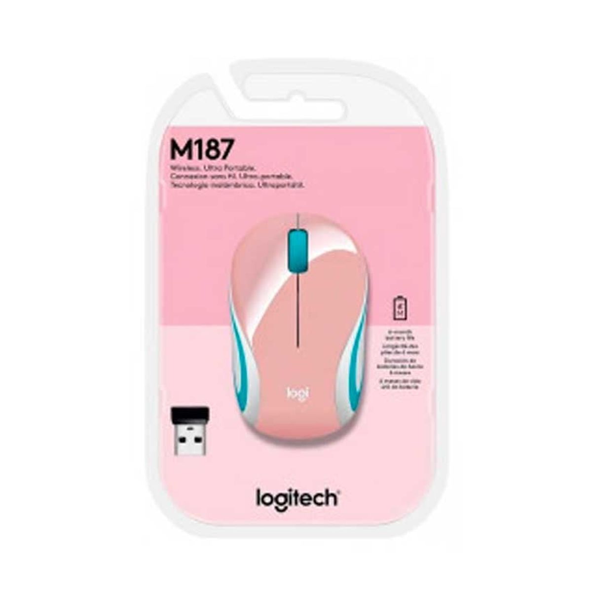 LOGITECH - Mouse LOGITECH M187 Inalambrico 1,000 DPI Rosado