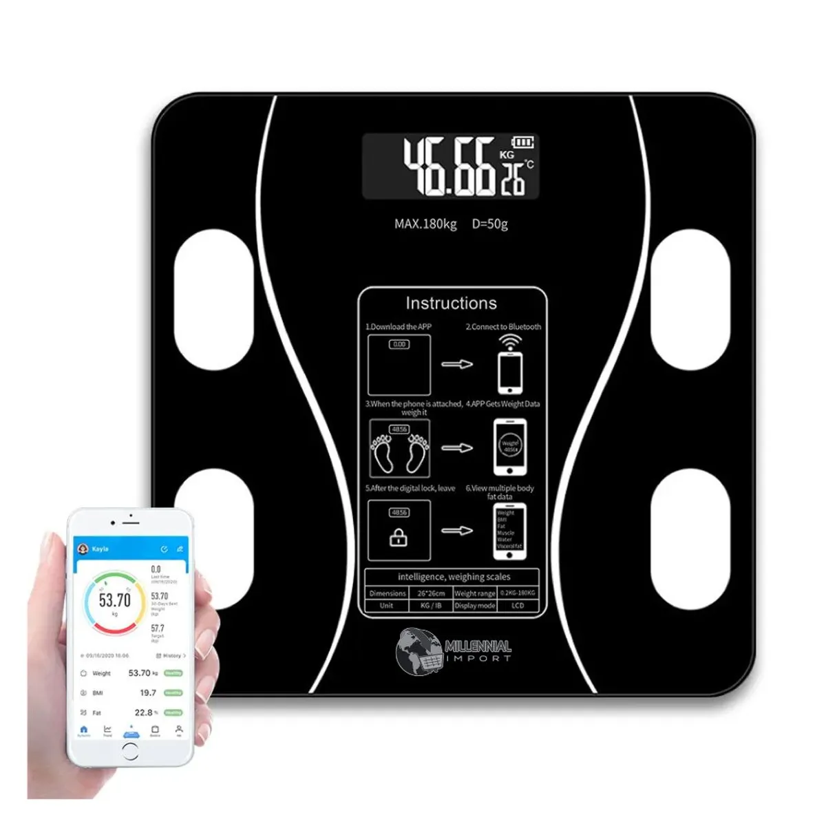 GENERICO - Balanza Smart sistema Bluetooth IMC grasa corporal