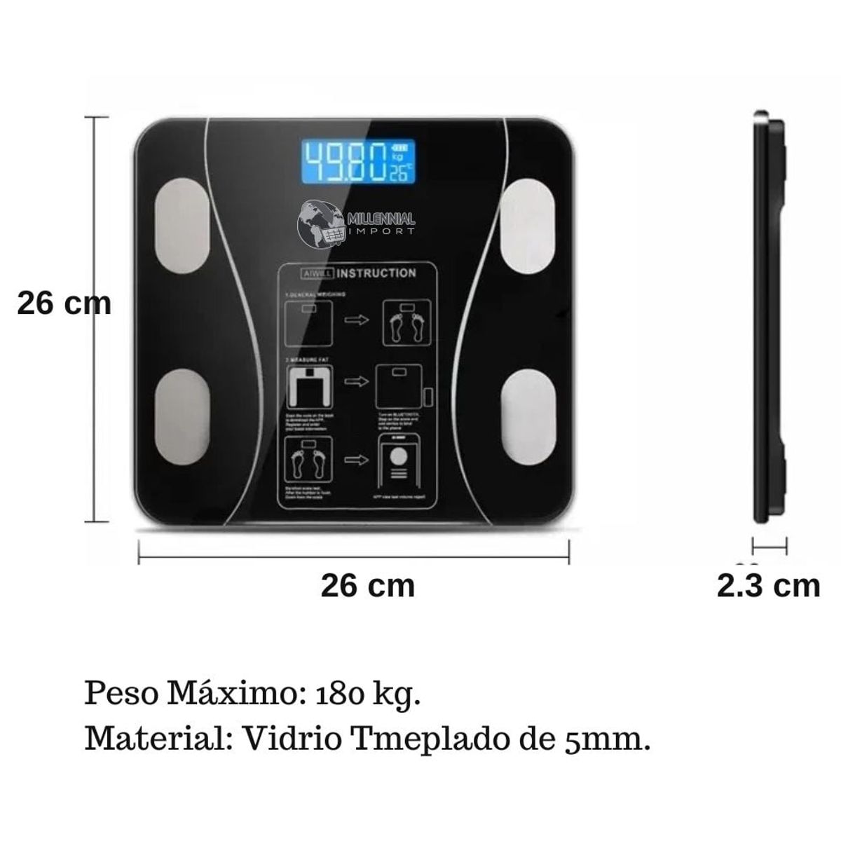 GENERICO - Balanza bluetooth inteligente peso corporal bascula smart scale