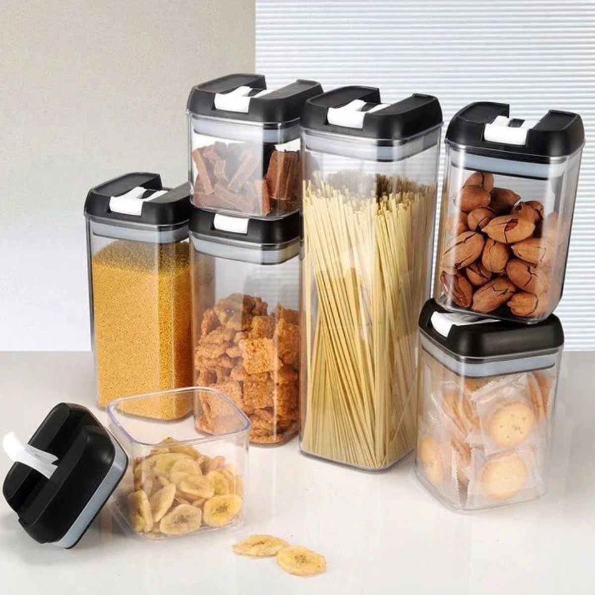 OEM - Set 7 Contenedores Frascos Tapa Negra Herméticos