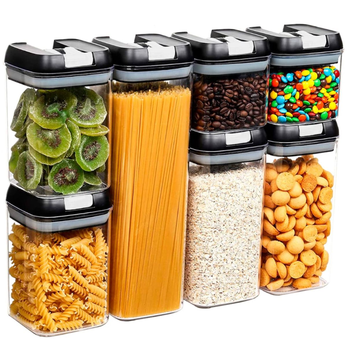 OEM - Set 7 Contenedores Frascos Tapa Negra Herméticos