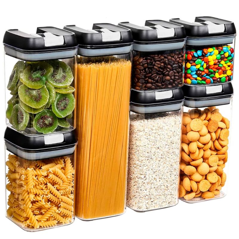 OEM - Set 7 Contenedores Frascos Tapa Negra Herméticos