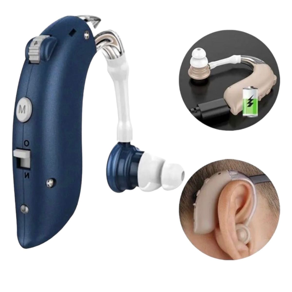 GENERICO - AURICULAR AUDIFONO AMPLIFICADOR SORDERA  sordo RECARGABLE AZUL 72 HORAS