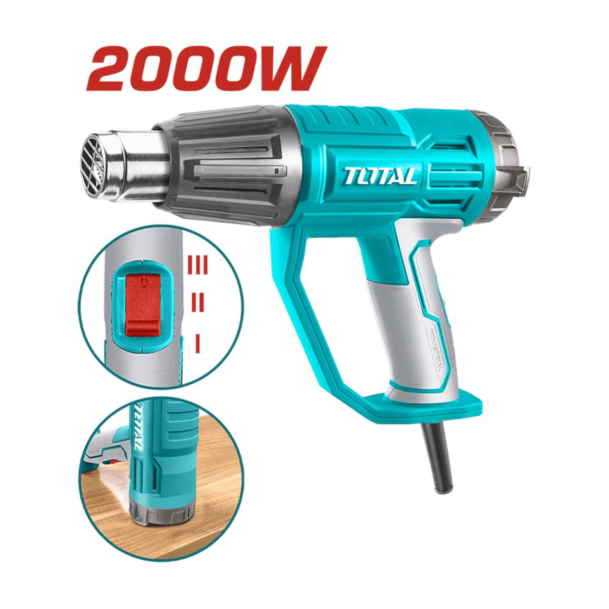 TOTAL TOOLS - Pistola de calor 2000w con pantalla digital con accesorios Total
