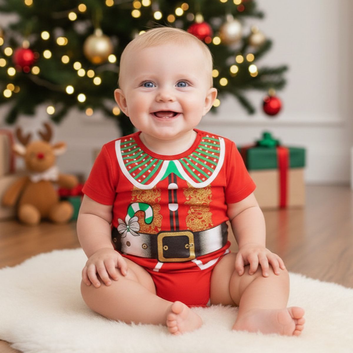 GENERICO - Body Algodón Pima Navideño Santa Clous Rojo Navidad