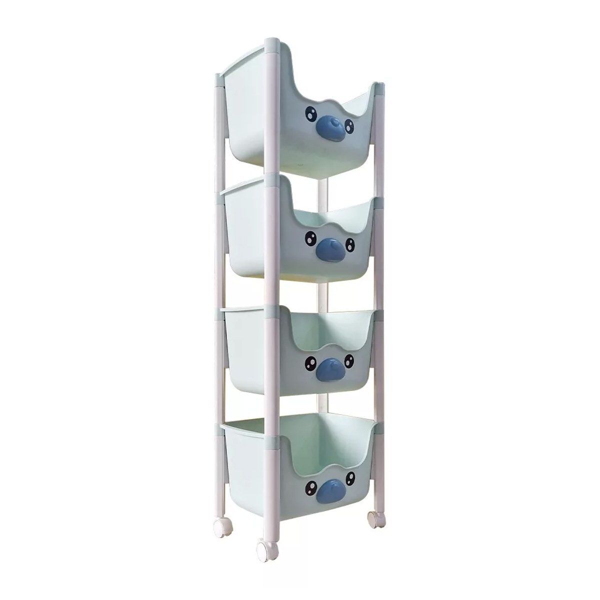 GENERICO - Organizador Caja De Juguetes 4 Niveles Plegable Con Ruedas Celeste