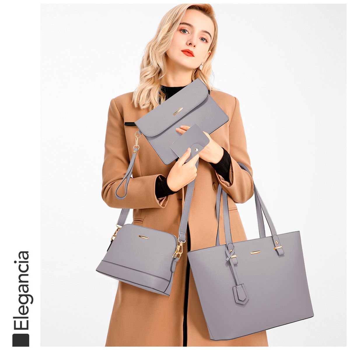 KELLER - Juego de Carteras Bolsos 4 Piezas Elegante Plomo CA4