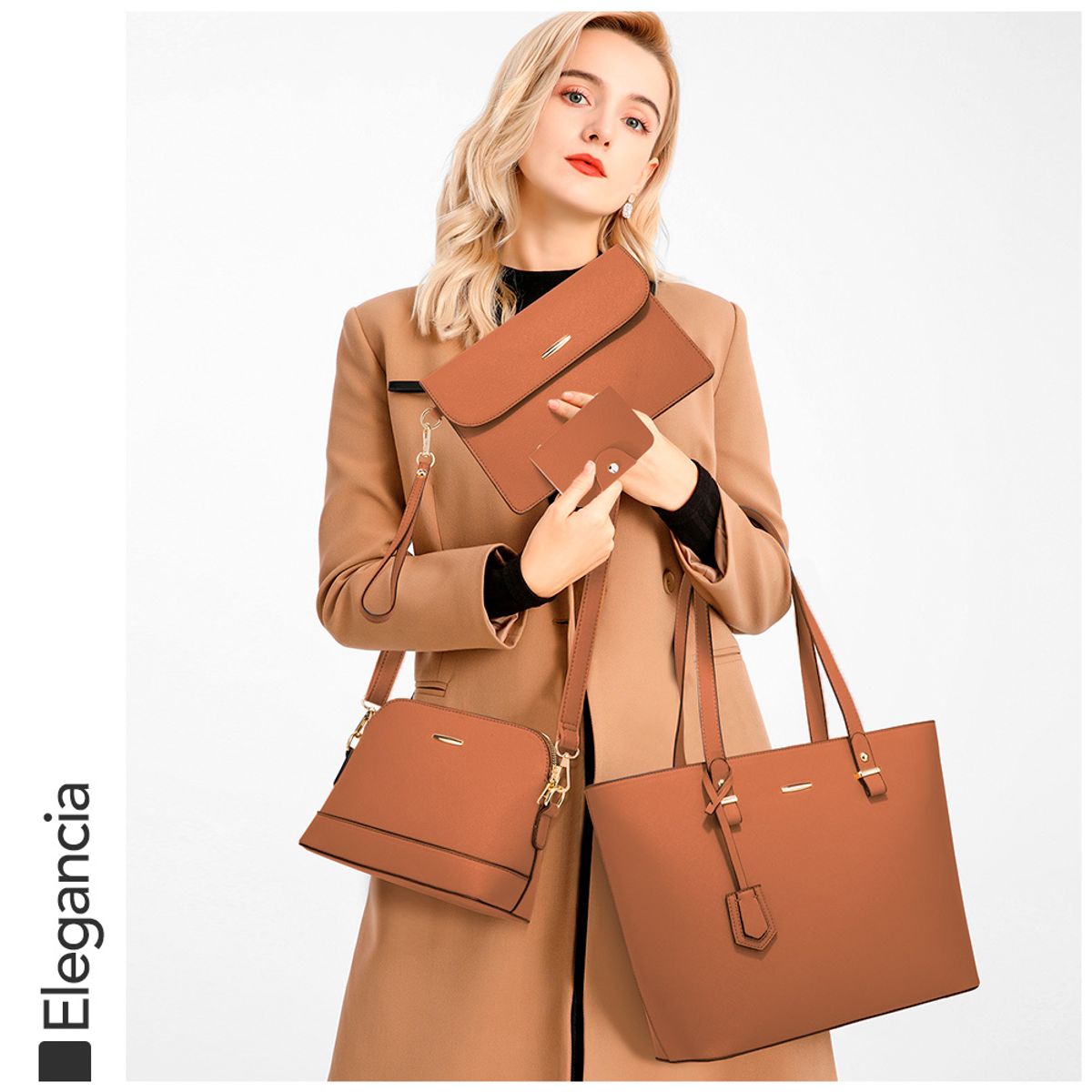 KELLER - Juego de Carteras Bolsos 4 Piezas Elegante Marrón CA4