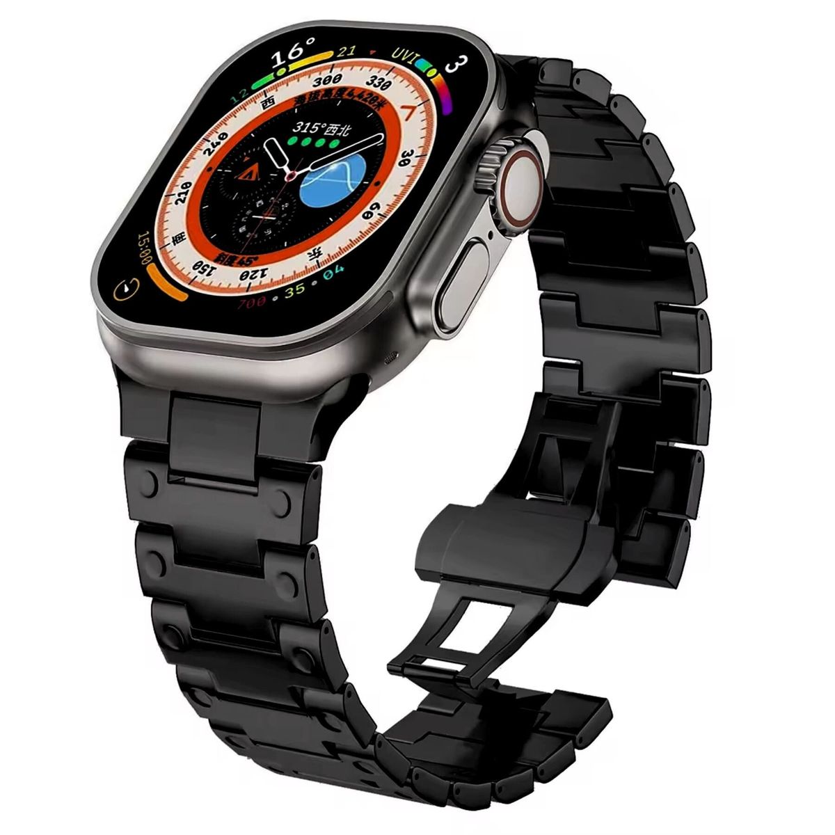 URVOI - Correa De Acero Para Apple Watch Double Point 44-45-46-49 mm Negro