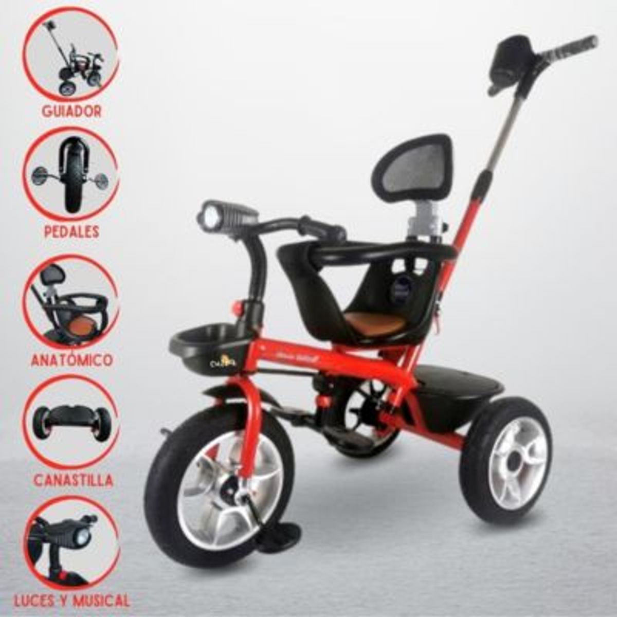 DOUX BEBE - Triciclo Guiador DOUX BEBÉ «RUOTA» RED