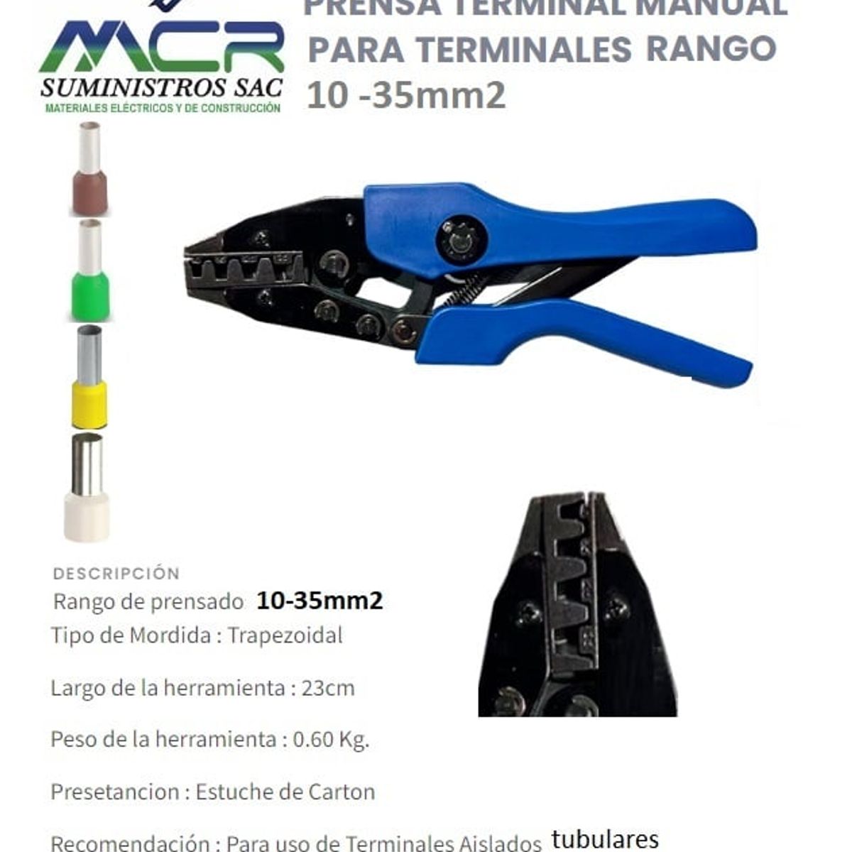 GENERICO - PRENSA TERMINAL MANUAL PIN O TUBULAR DESDE 10MM2 HASTA 35MM2