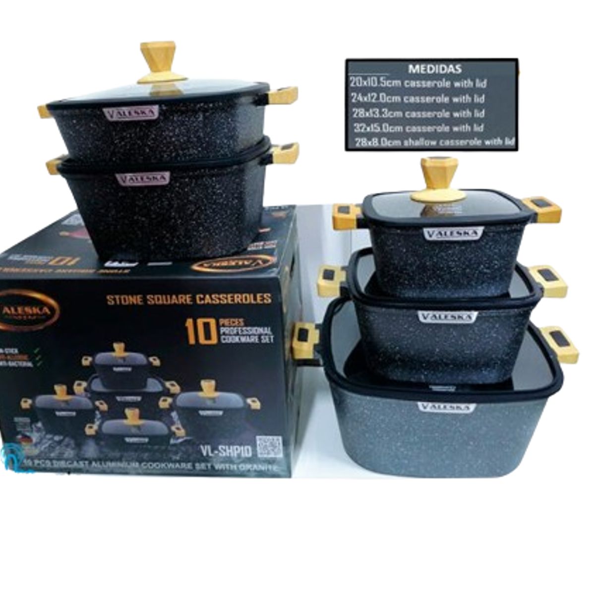 VALESKA - JUEGO DE OLLAS ROCA VOLCANICA  VALESKA NEGRO - 10 PZ