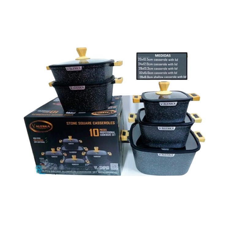 VALESKA - JUEGO DE OLLAS ROCA VOLCANICA  VALESKA NEGRO - 10 PZ
