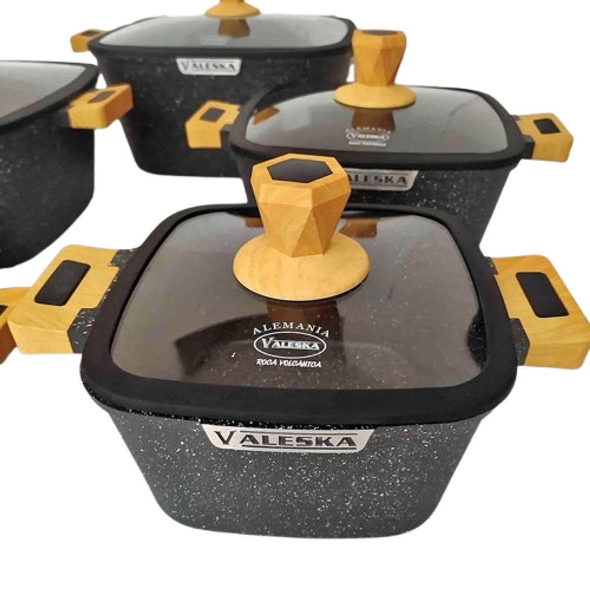 VALESKA - JUEGO DE OLLAS ROCA VOLCANICA  VALESKA NEGRO - 10 PZ