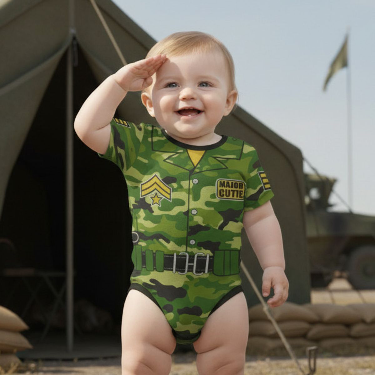 GENERICO - Body Para bebe Camuflado Verde de Algodón Pima