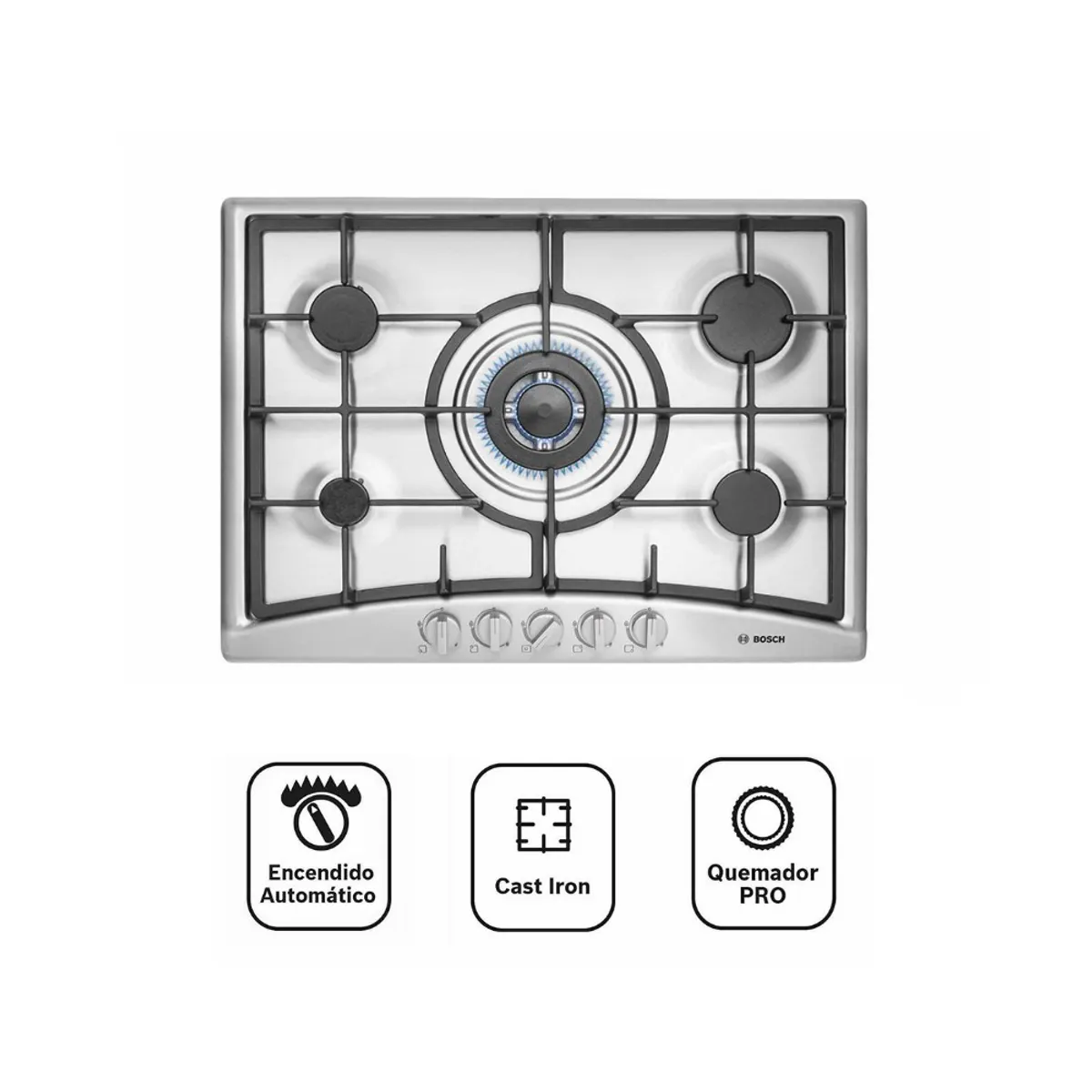 BOSCH - Cocina Bosch PGQ7G5B90L Empotrable a Gas 70 cm 5 Quemadores Acero