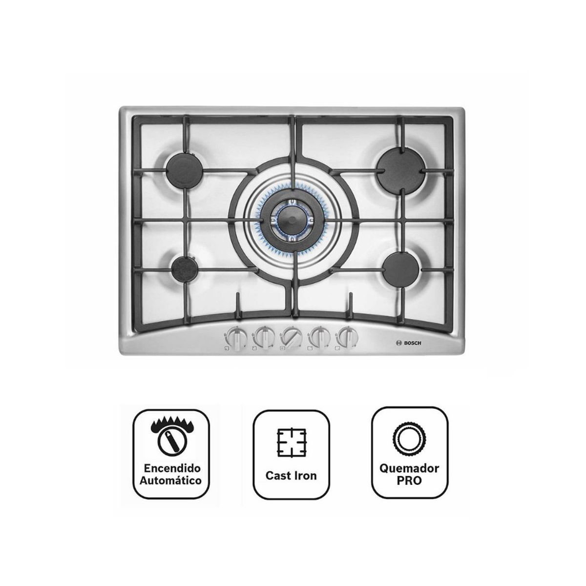 BOSCH - Cocina Bosch PGQ7G5B90L Empotrable a Gas 70 cm 5 Quemadores Acero