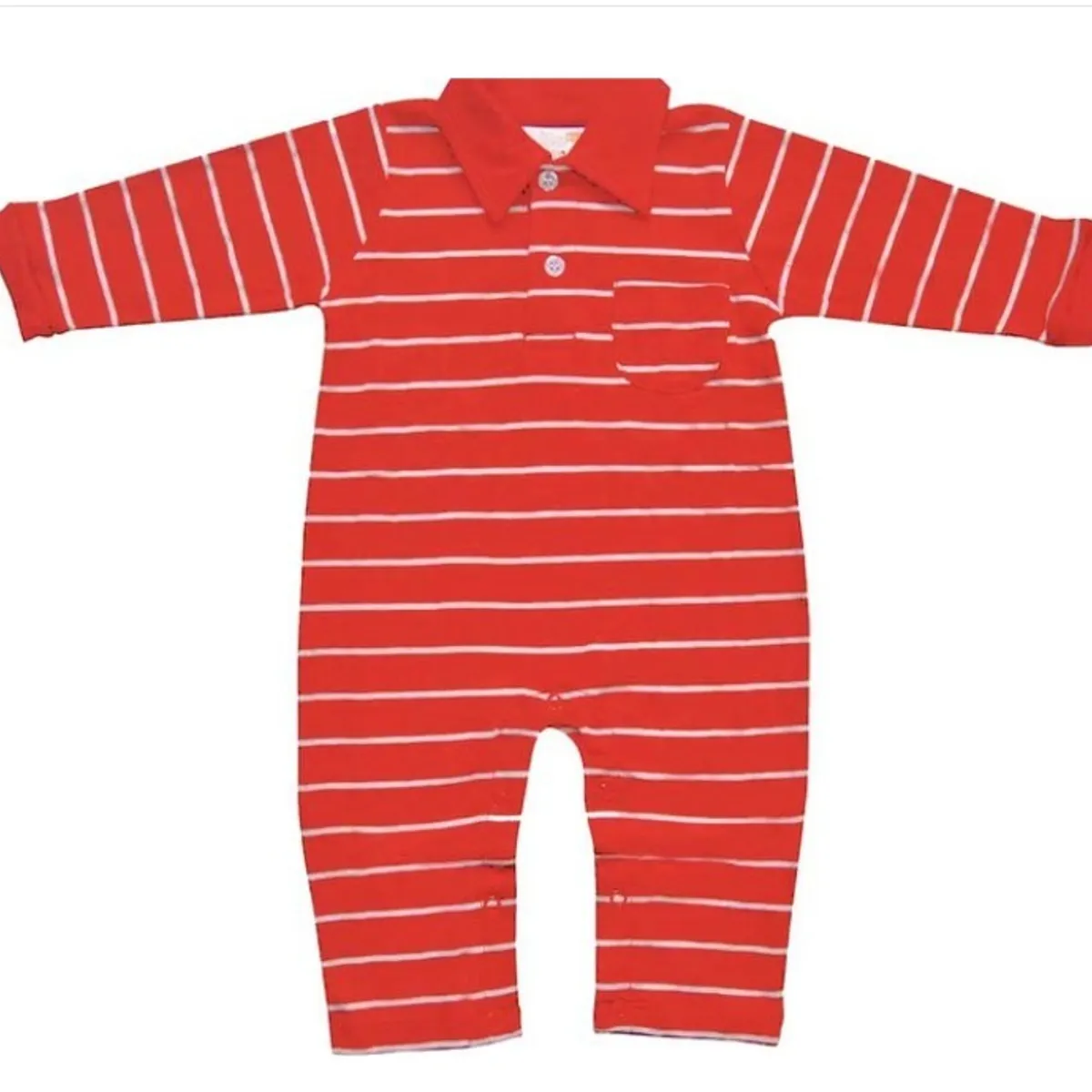 GENERICO - Enterizo Para Bebe a Rayas Rojo de Algodón Pima