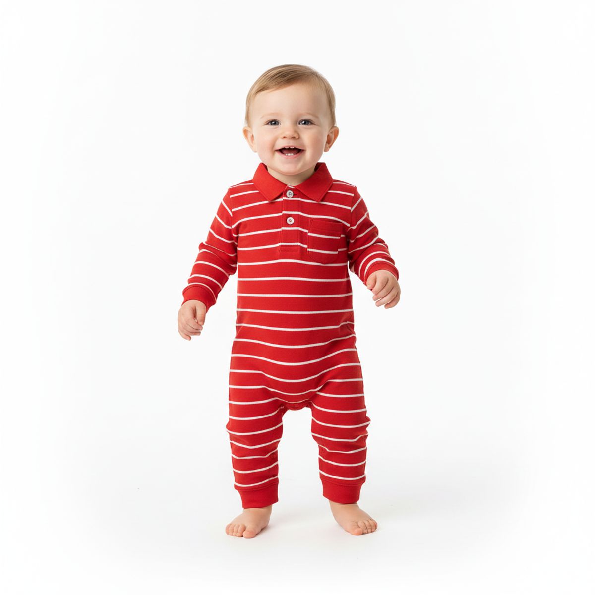 GENERICO - Enterizo Para Bebe a Rayas Rojo de Algodón Pima