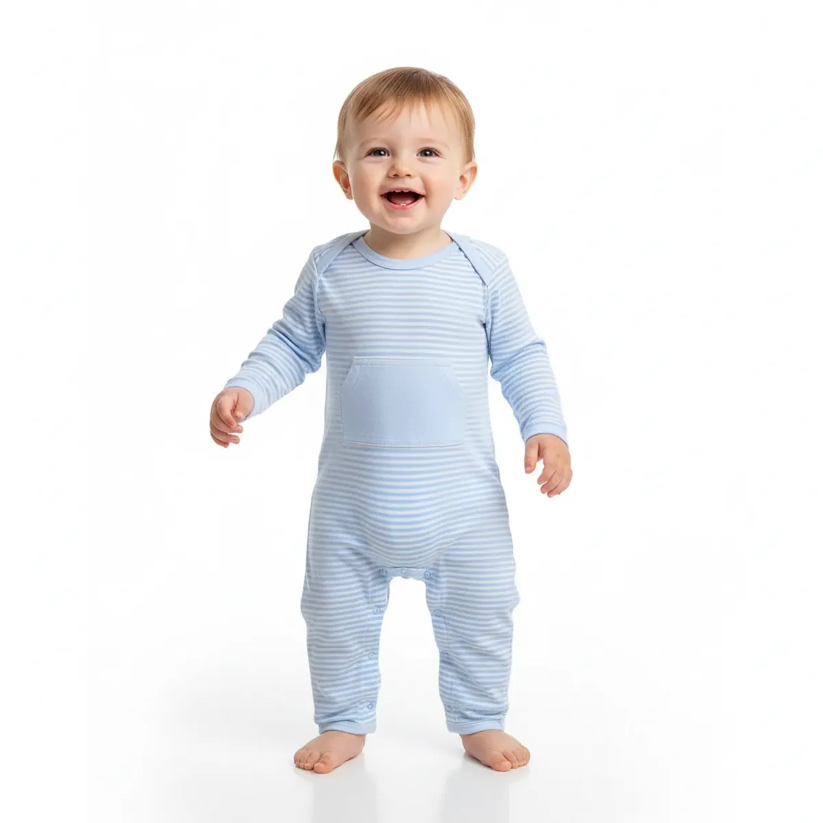 GENERICO - Enterizo Para Bebe a Rayas Celeste de Algodón Pima