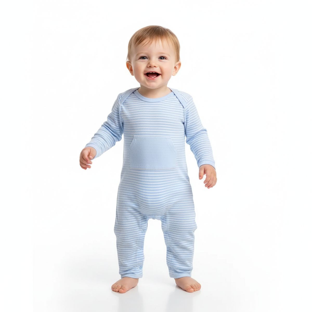 GENERICO - Enterizo Para Bebe a Rayas Celeste de Algodón Pima