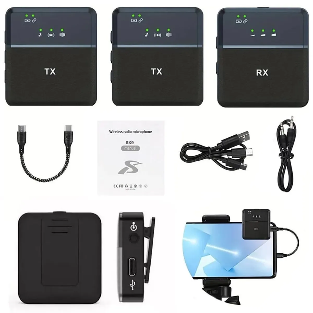 GENERICO - Micrófonos Inalámbricos Solapero Tipo C X2 con Retorno de Audio SX9