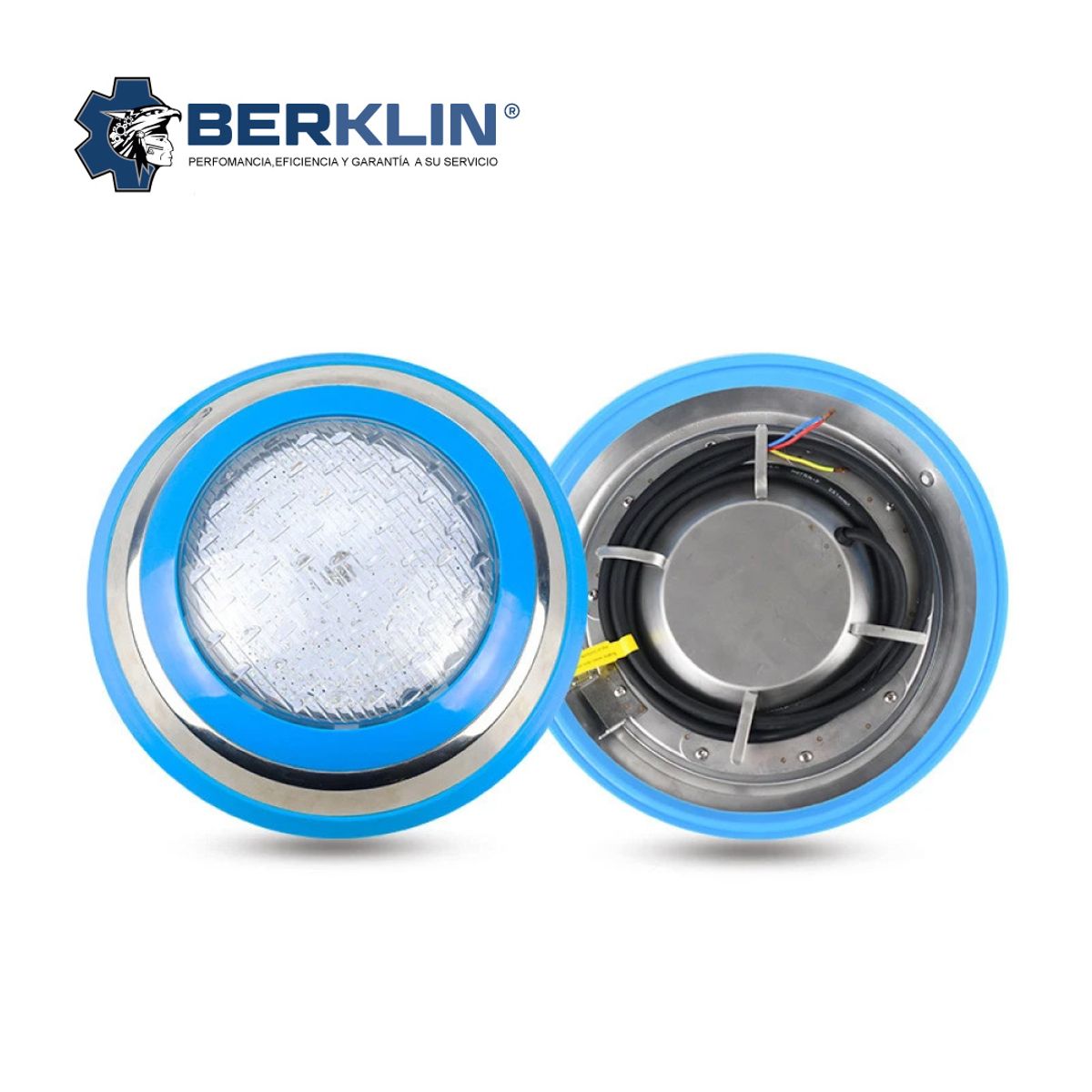 BERKLIN - LUZ PARA PISCINA LED REGB COLRES 12V- 24 WATT CONTORNO DE ACERO