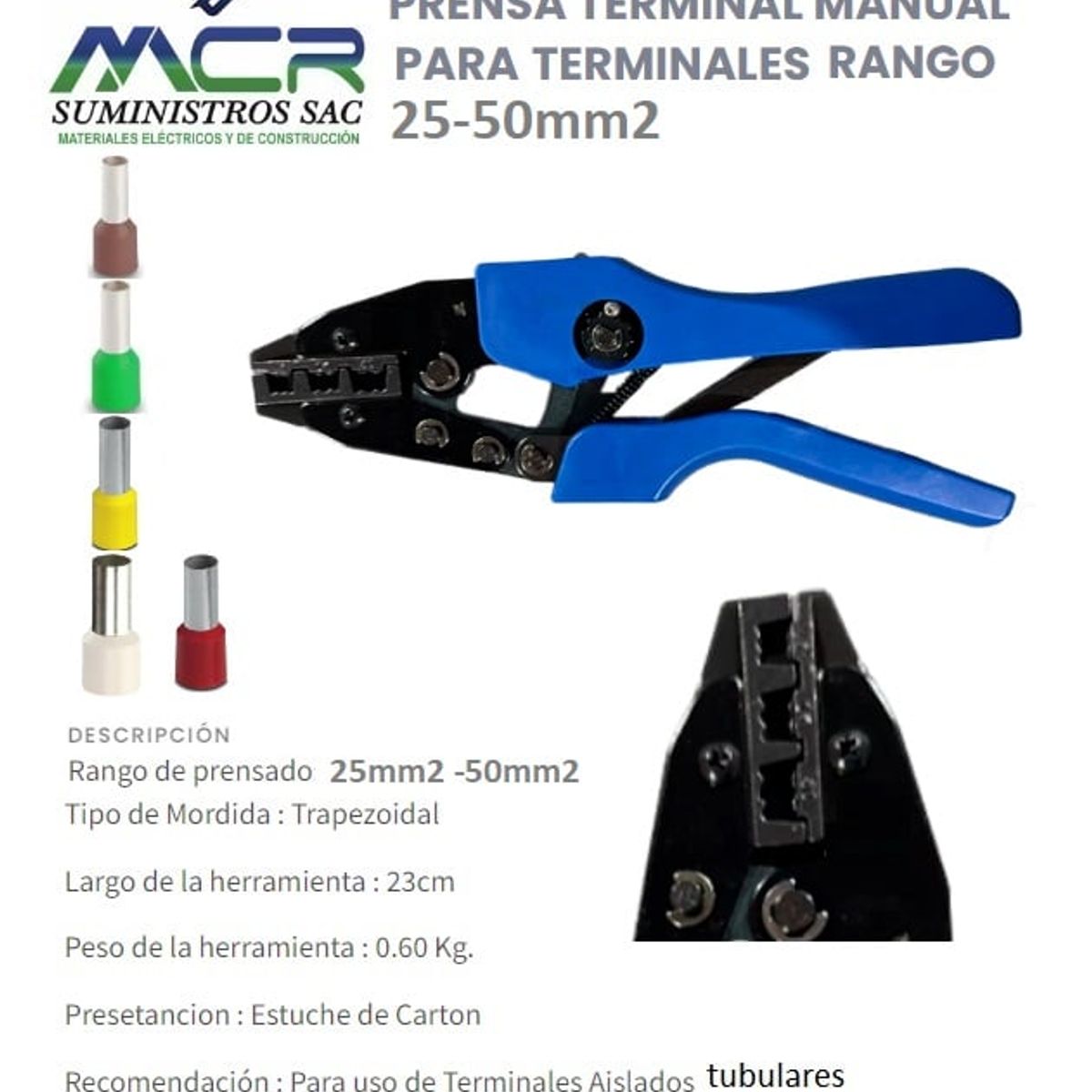 GENERICO - PRENSA TERMINAL MANUAL PIN O TUBULAR DESDE 25MM2 HASTA 50MM2